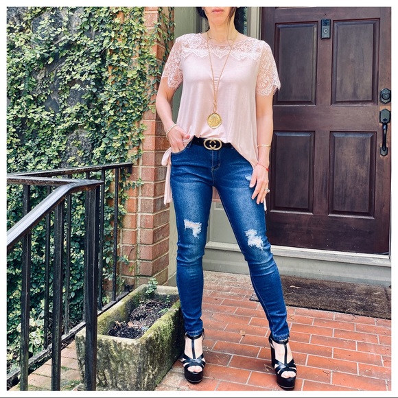 LACE TRIM DETAIL BOHO LOOSE FIT TUNIC TOP - Picture 3 of 7